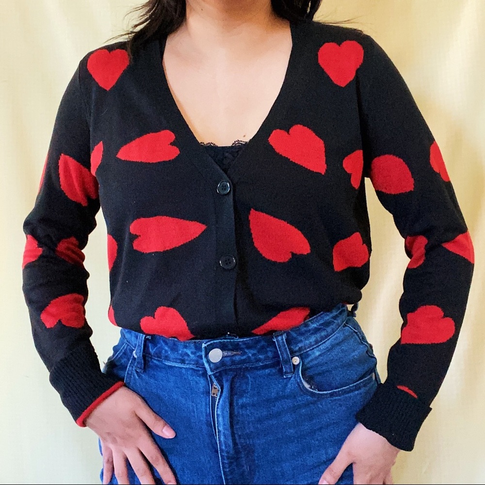 Modern / Vintage Big Red Heart Statement Cardigan